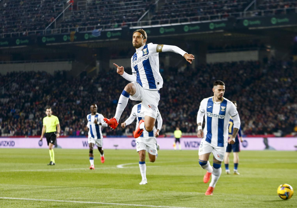 Sergio González celebra el gol de victoria del Leganés ante el Barcelona el pasado 15 de diciembre